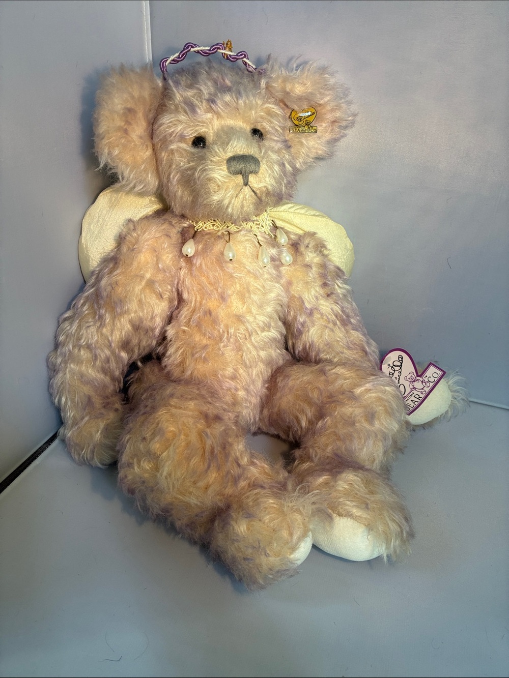 Handmade Light Pink Angel Teddy Bear with Pearly Necklace